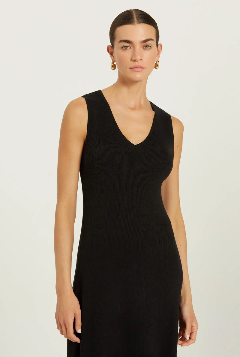 Siyah Rib Örgülü Kolsuz Uzun Elbise  Mısırlı 1951