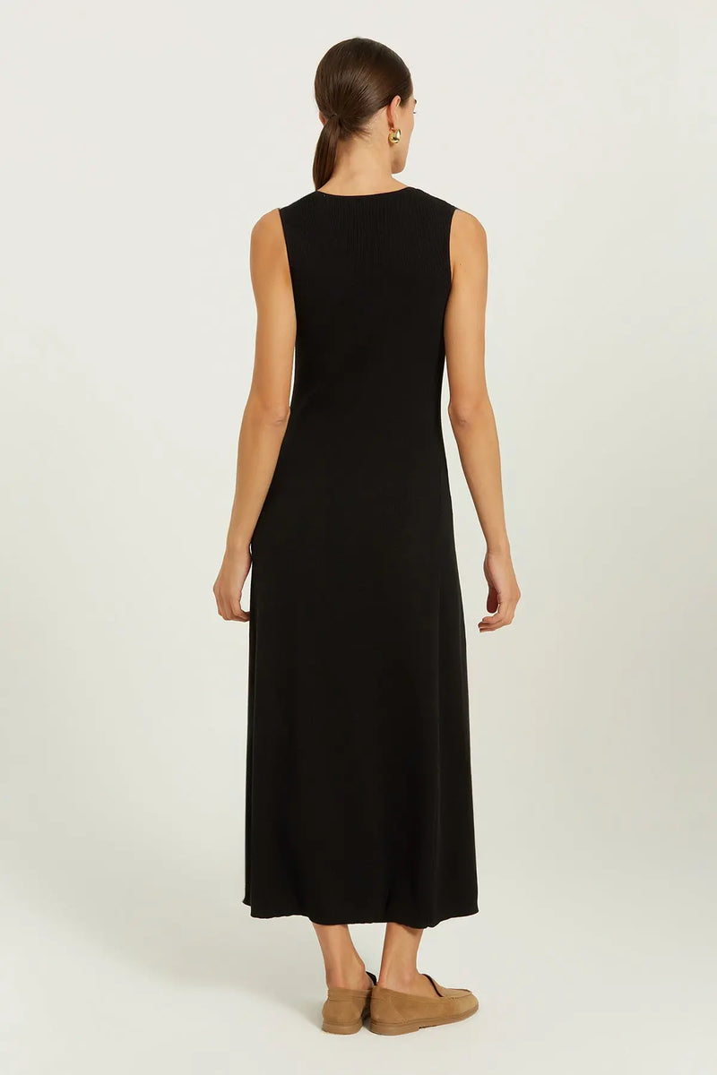 Siyah Rib Örgülü Kolsuz Uzun Elbise  Mısırlı 1951