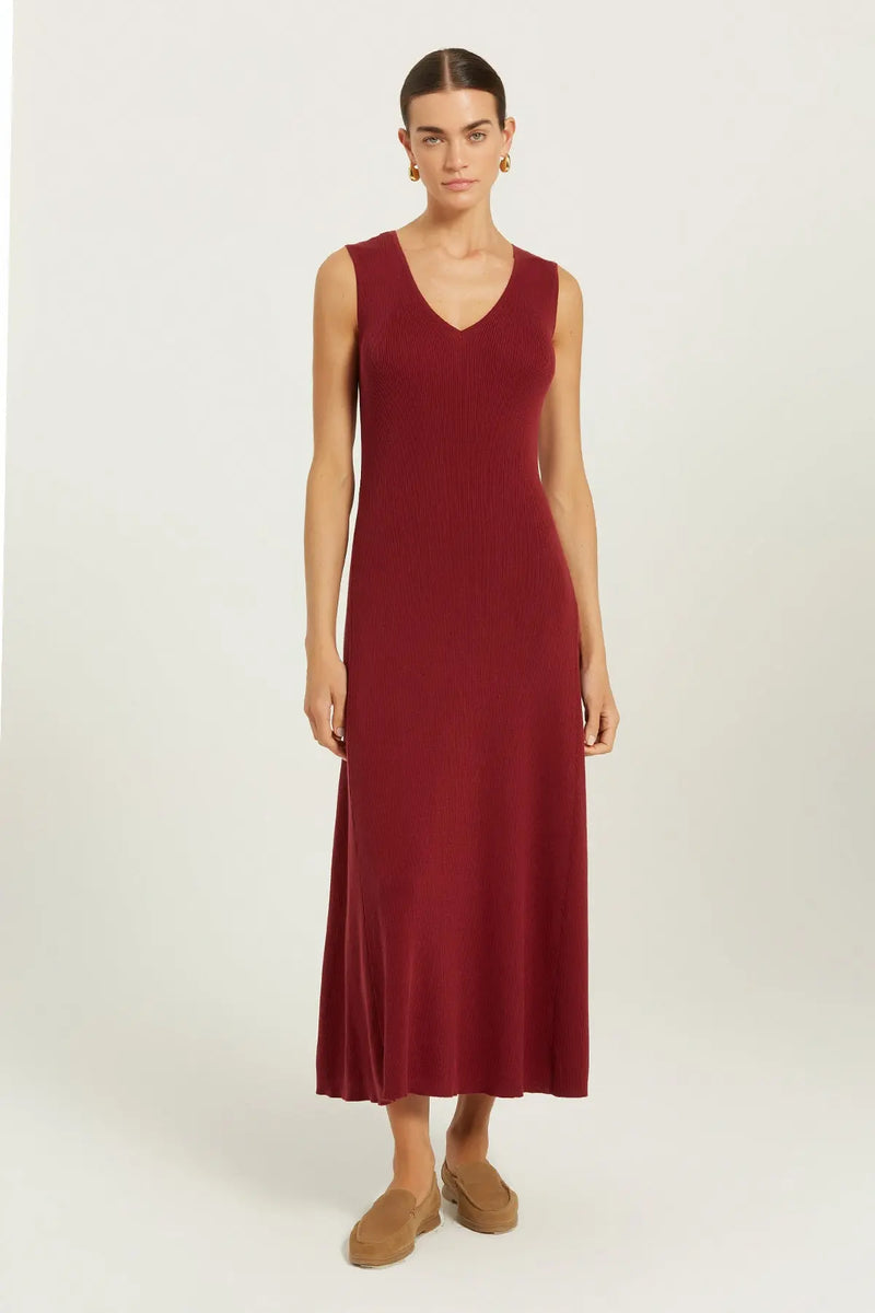 Bordo Rib Örgülü Kolsuz Uzun Elbise  Mısırlı 1951