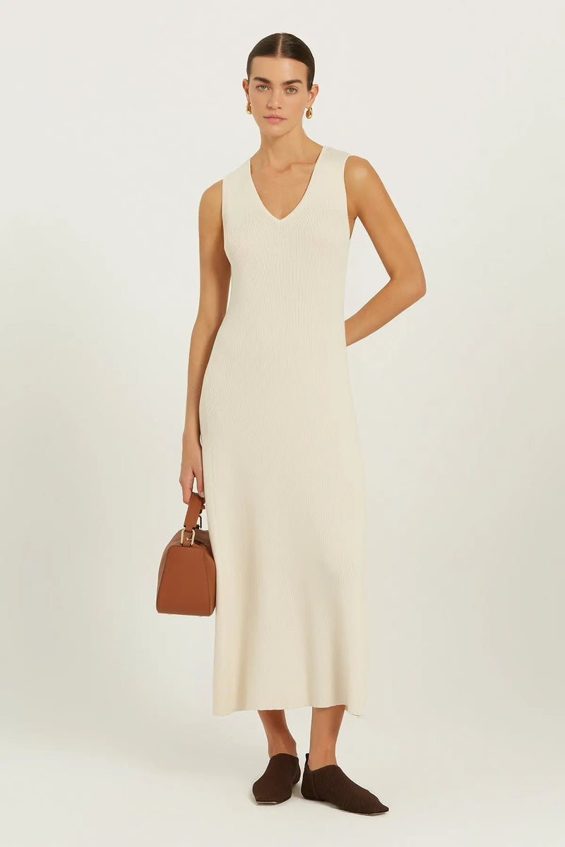 Bej Rib Örgülü Kolsuz Uzun Elbise  Mısırlı 1951