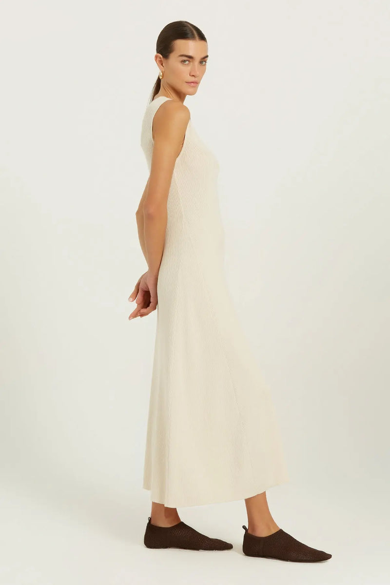 Bej Rib Örgülü Kolsuz Uzun Elbise  Mısırlı 1951