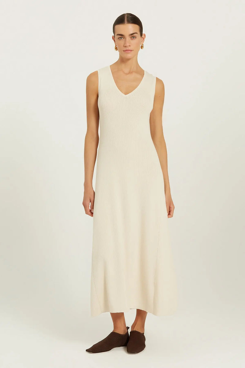 Bej Rib Örgülü Kolsuz Uzun Elbise  Mısırlı 1951