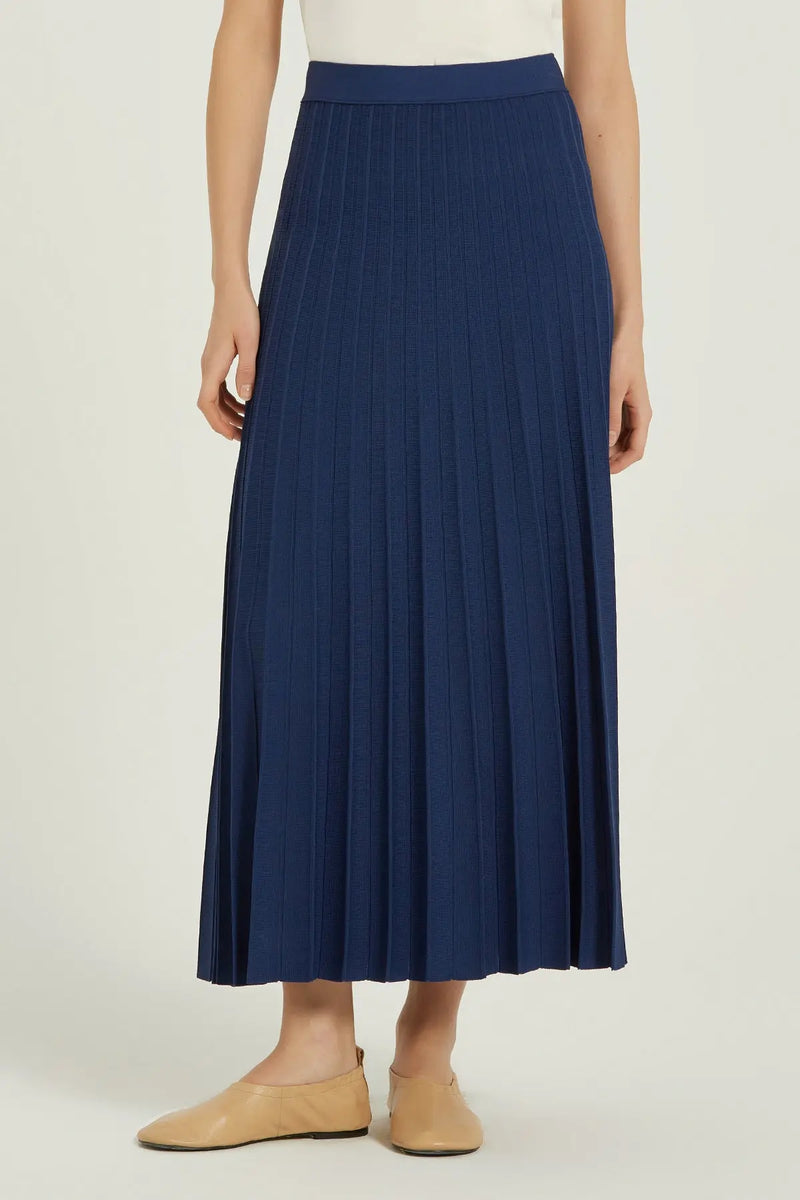 Lacivert Piliseli Uzun Triko Etek