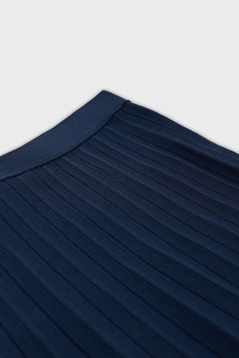 Lacivert Piliseli Uzun Triko Etek