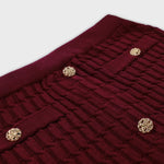 Bordo Örgü Dokulu Gold Düğmeli Midi Etek  Mısırlı 1951