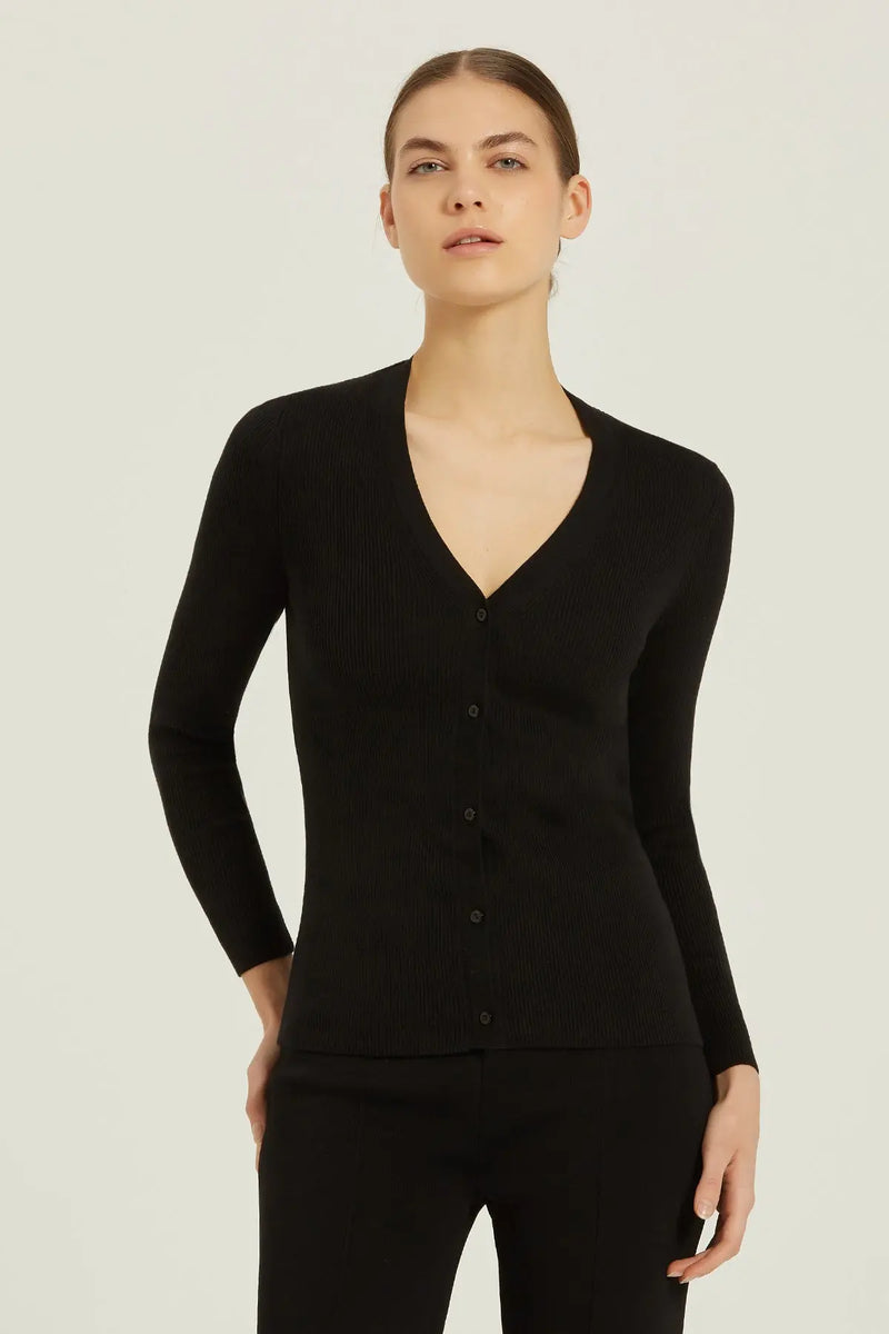 Siyah V Yaka Ribanalı Kadın Hırka  Mısırlı 1951