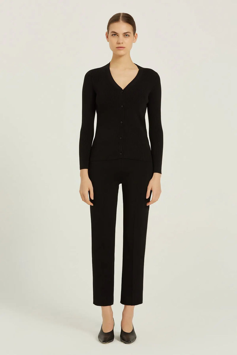 Siyah V Yaka Ribanalı Kadın Hırka  Mısırlı 1951