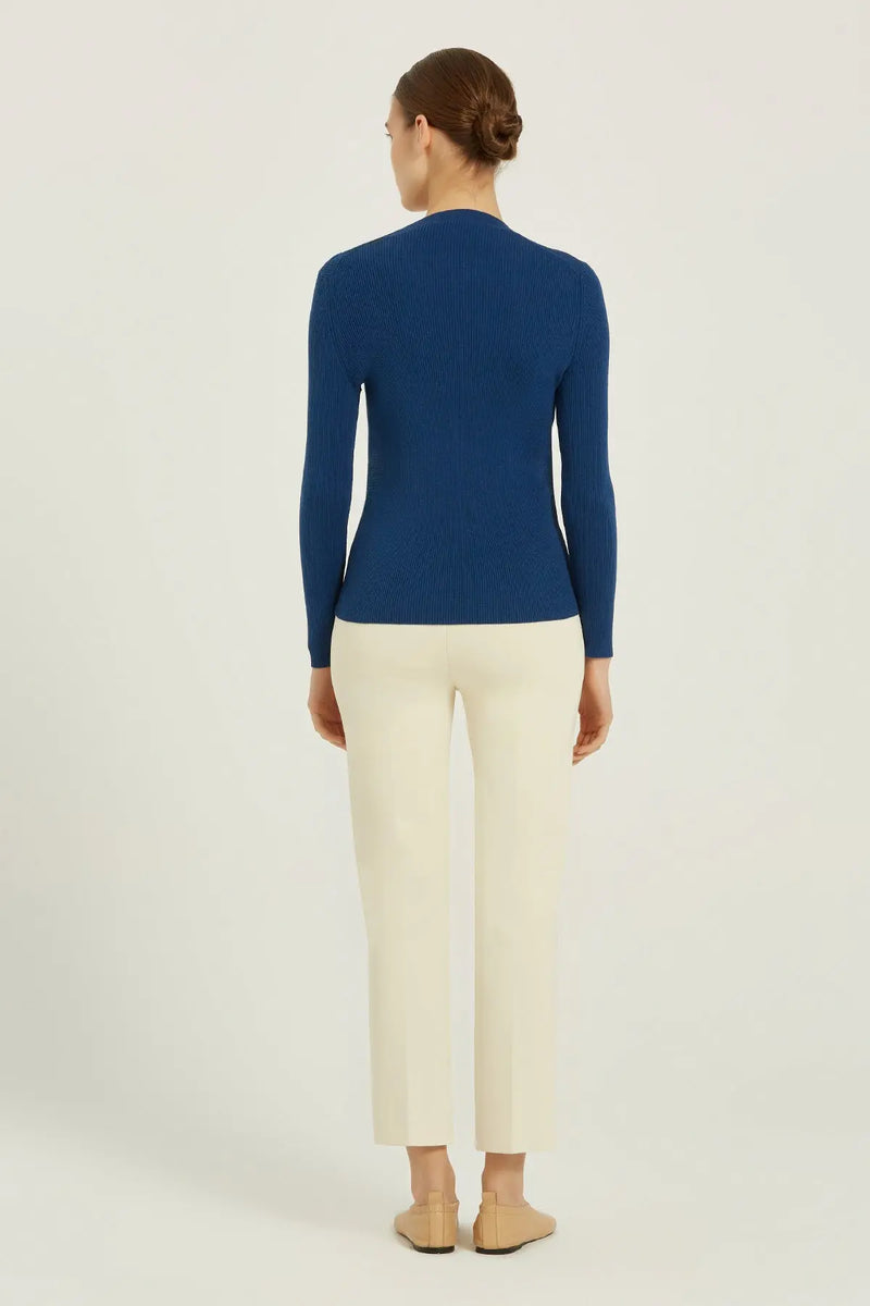 Lacivert V Yaka Ribanalı Kadın Hırka  Mısırlı 1951