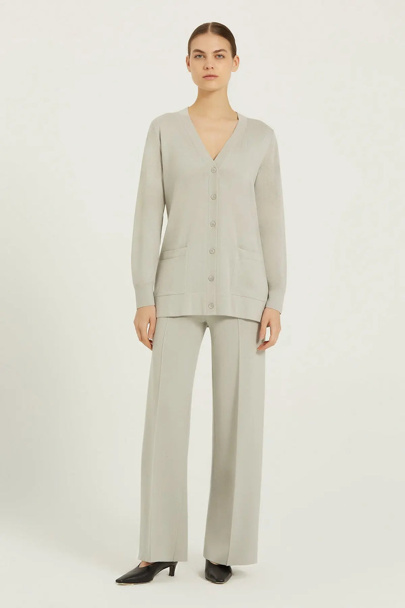 Açık Gri Cep Detaylı Kadın Hırka  Mısırlı 1951