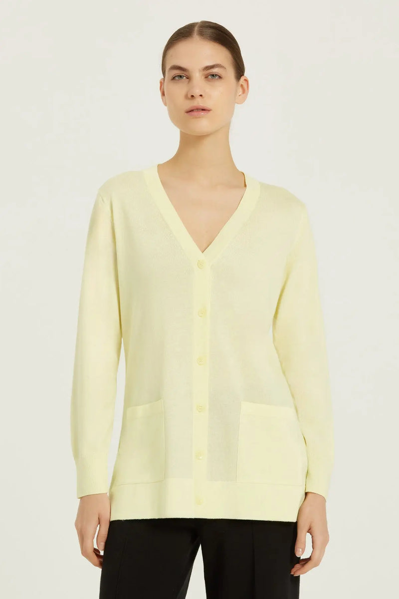 Açık Sarı Cep Detaylı Kadın Hırka  Mısırlı 1951