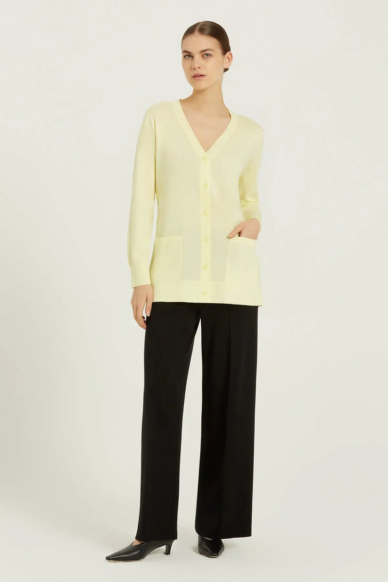 Açık Sarı Cep Detaylı Kadın Hırka  Mısırlı 1951