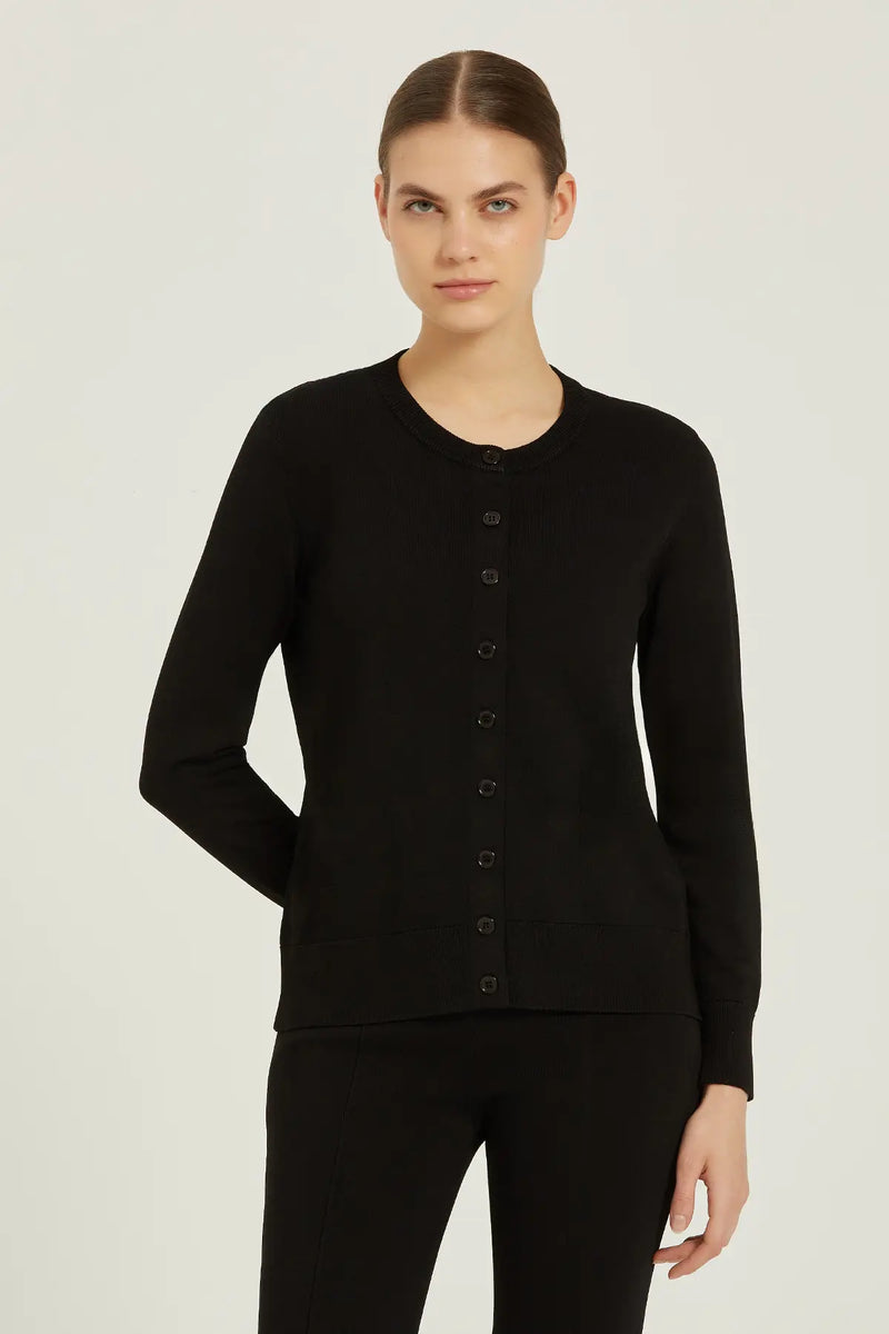 Siyah Düğmeli Bisiklet Yaka Kadın Hırka  Mısırlı 1951