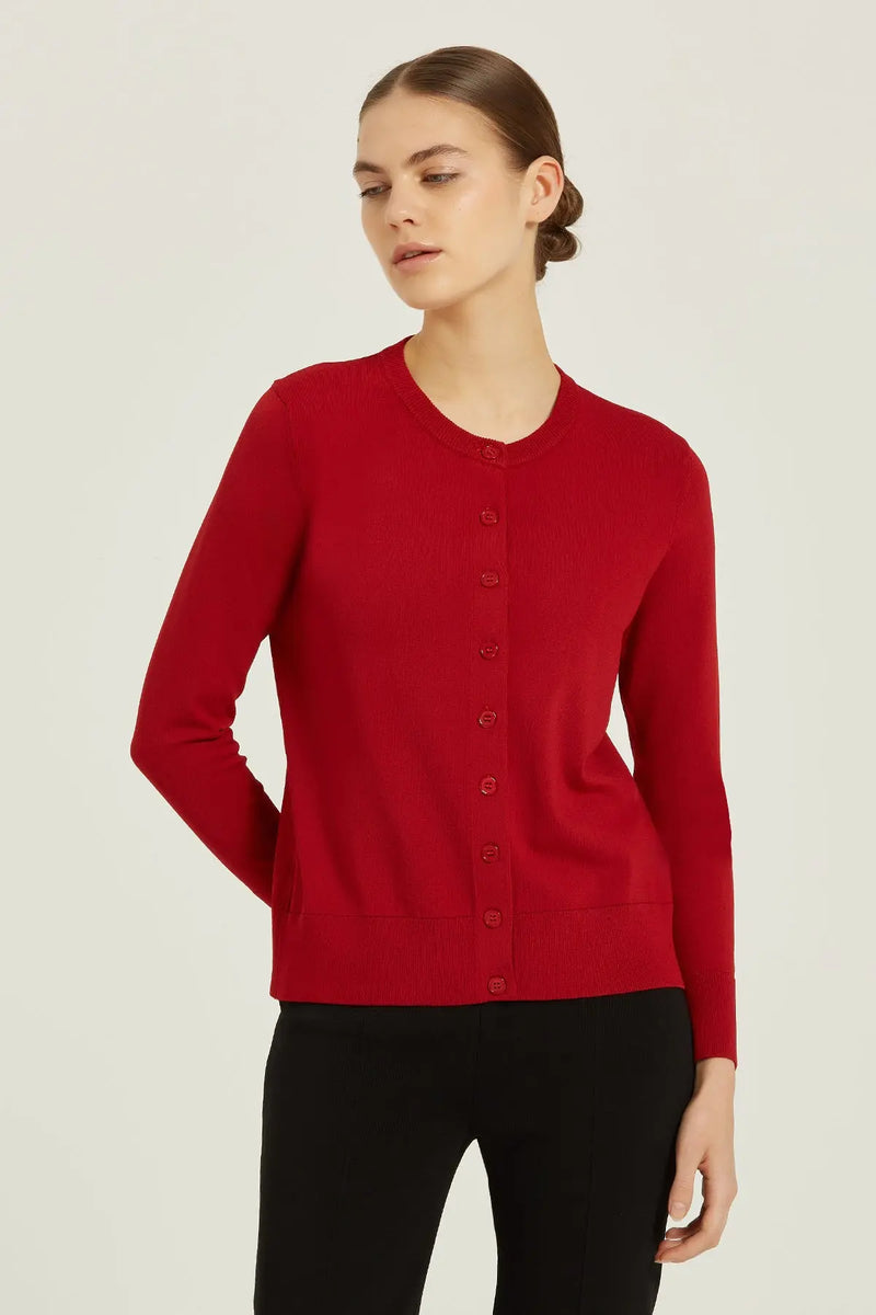 Bordo Düğmeli Bisiklet Yaka Kadın Hırka  Mısırlı 1951