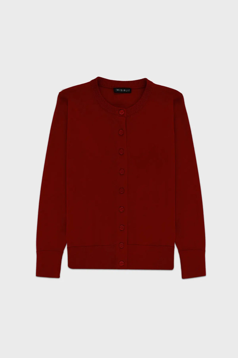 Bordo Düğmeli Bisiklet Yaka Kadın Hırka  Mısırlı 1951