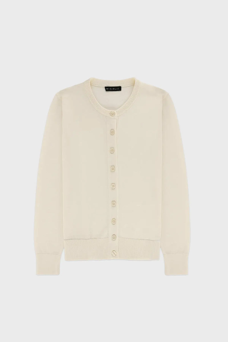 Ekru Düğmeli Bisiklet Yaka Kadın Hırka  Mısırlı 1951