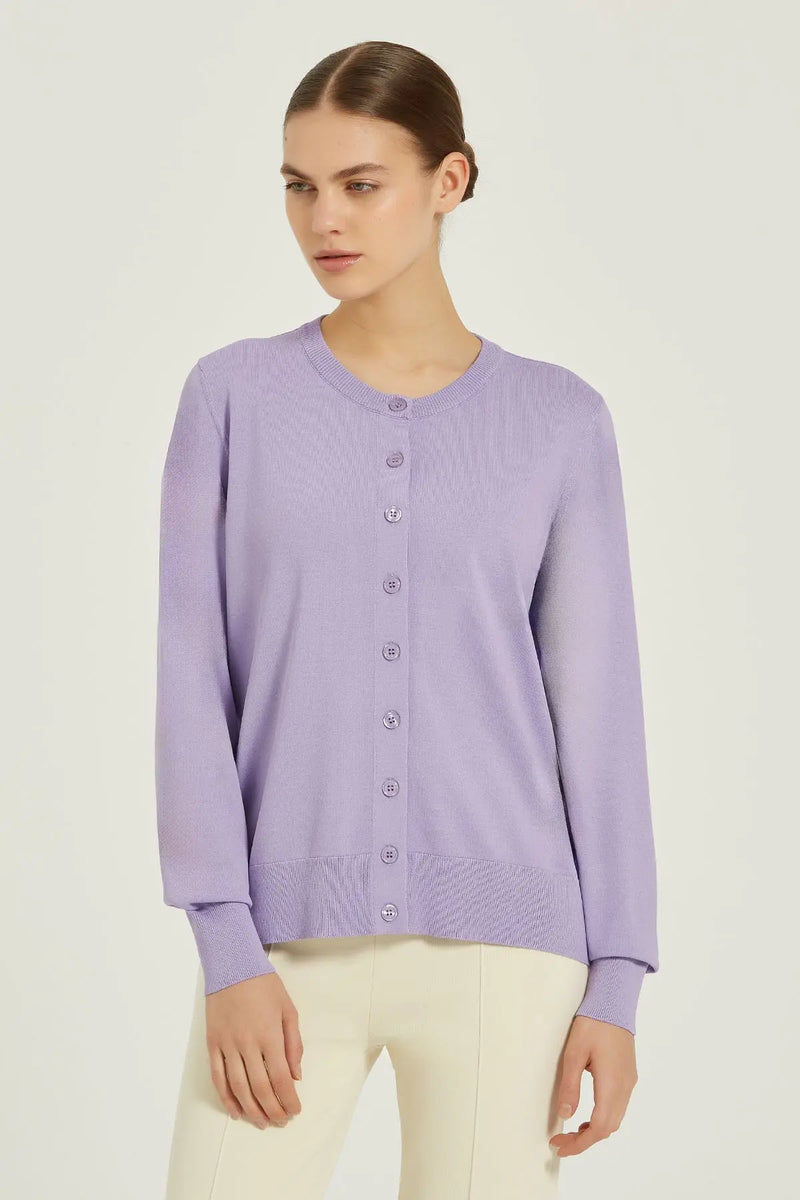 Lila Düğmeli Bisiklet Yaka Kadın Hırka  Mısırlı 1951