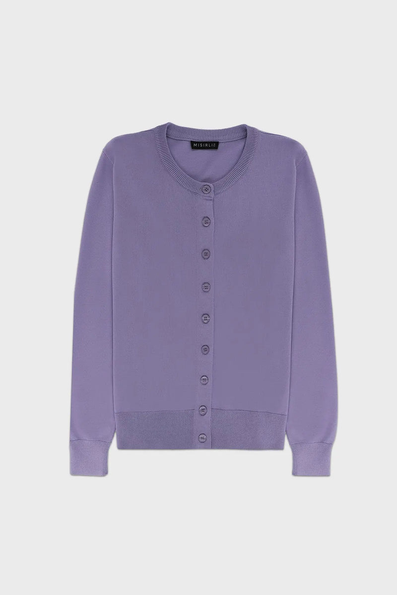 Lila Düğmeli Bisiklet Yaka Kadın Hırka  Mısırlı 1951