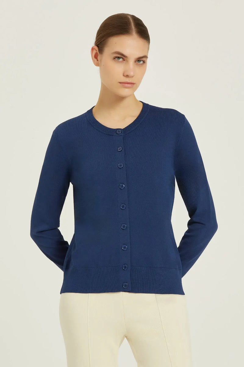 Lacivert Düğmeli Bisiklet Yaka Kadın Hırka  Mısırlı 1951