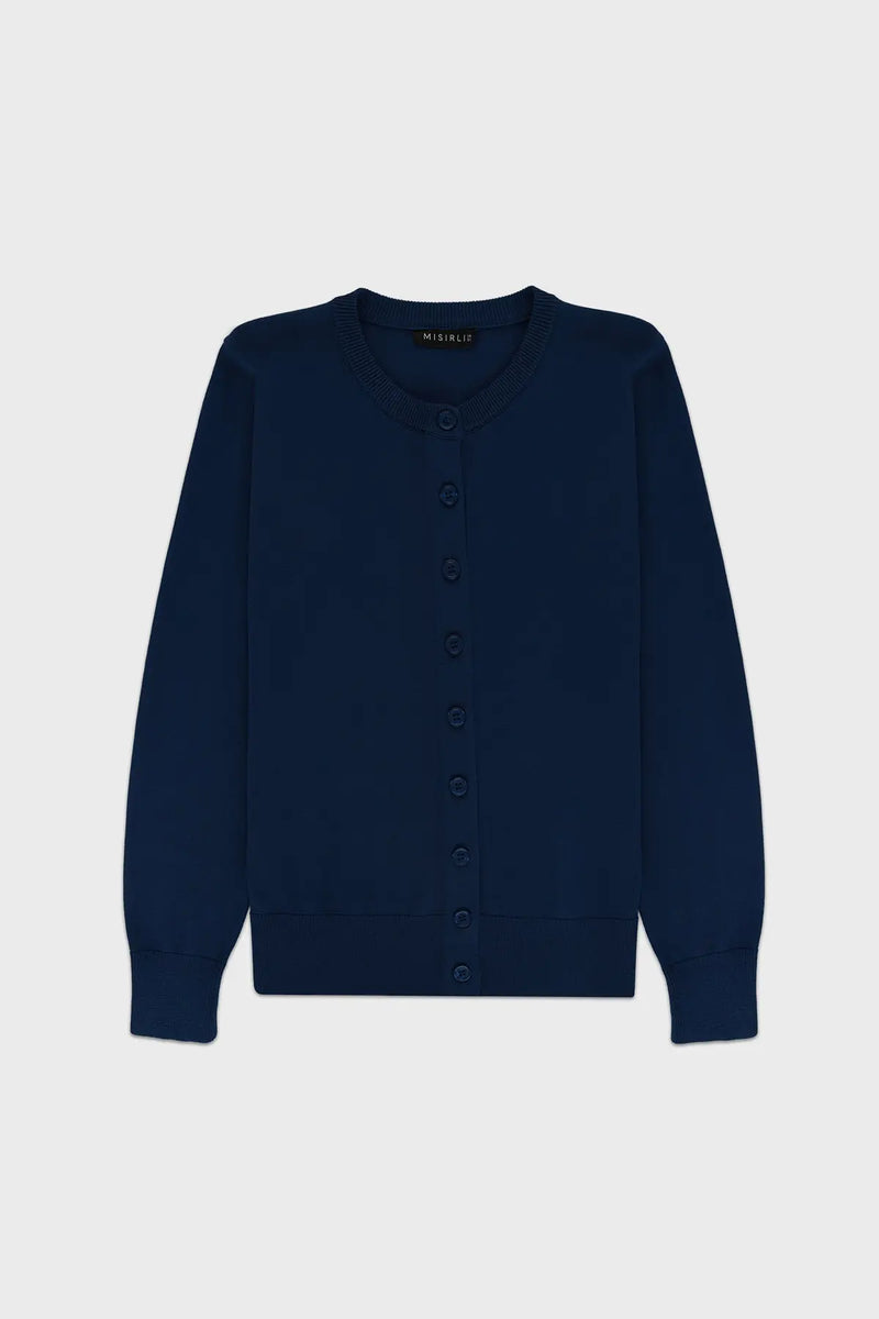 Lacivert Düğmeli Bisiklet Yaka Kadın Hırka  Mısırlı 1951