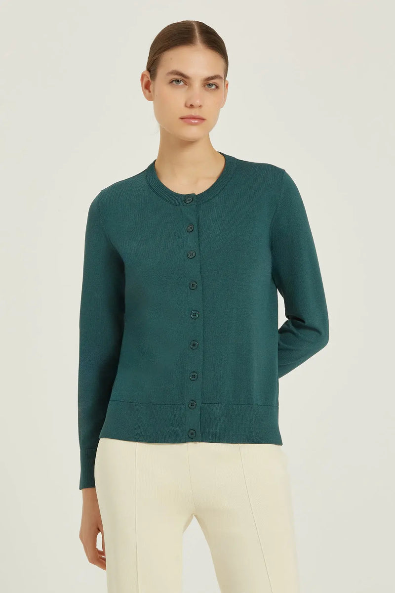 Zümrüt Yeşili Düğmeli Bisiklet Yaka Kadın Hırka  Mısırlı 1951