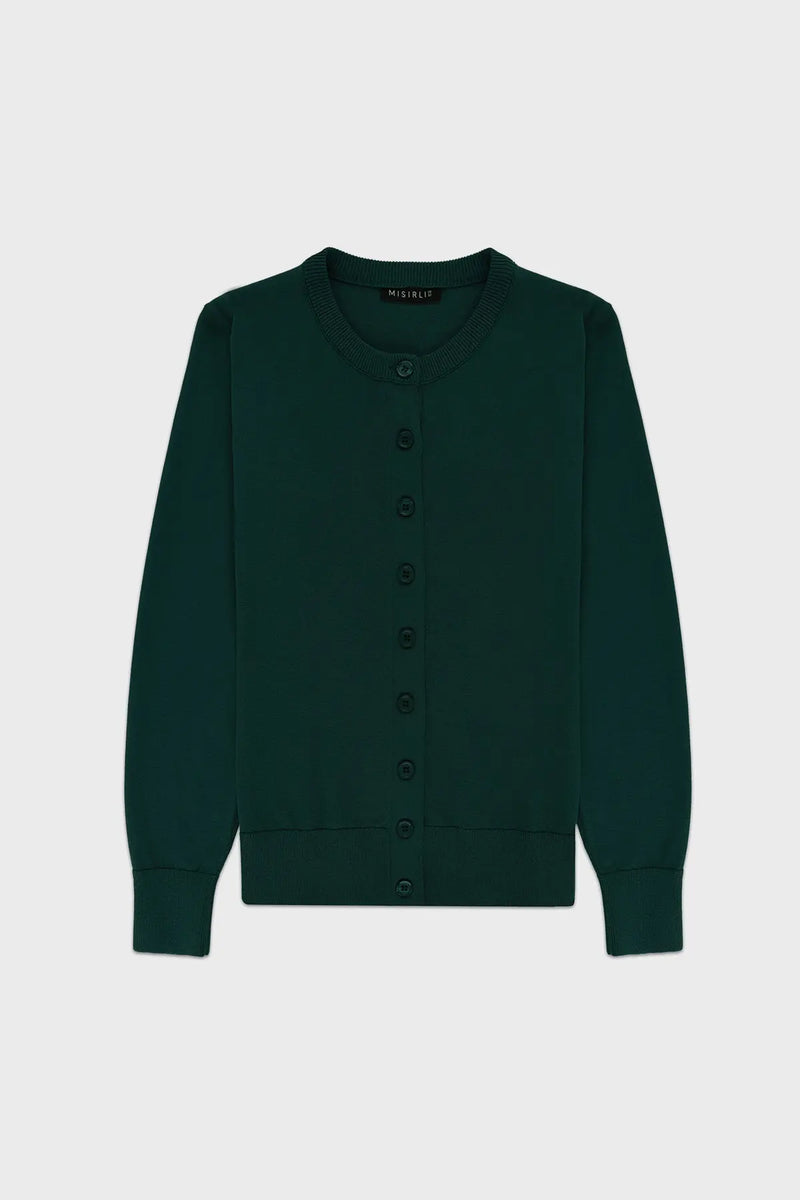 Zümrüt Yeşili Düğmeli Bisiklet Yaka Kadın Hırka  Mısırlı 1951