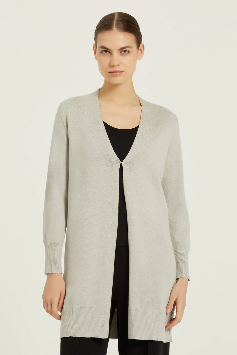 Açık Gri Agraf Detaylı Midi Kadın Hırka  Mısırlı 1951