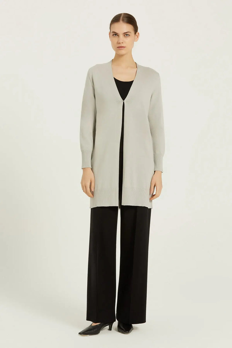 Açık Gri Agraf Detaylı Midi Kadın Hırka  Mısırlı 1951