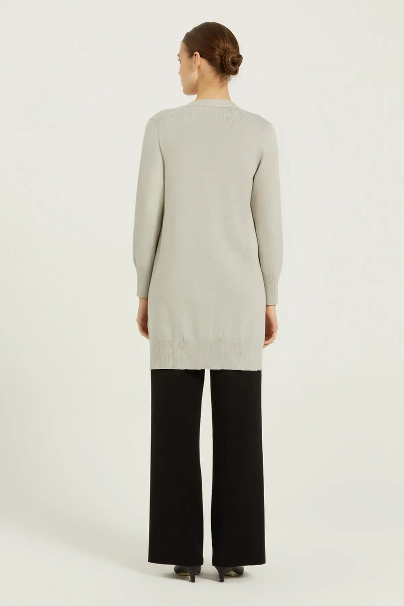 Açık Gri Agraf Detaylı Midi Kadın Hırka  Mısırlı 1951