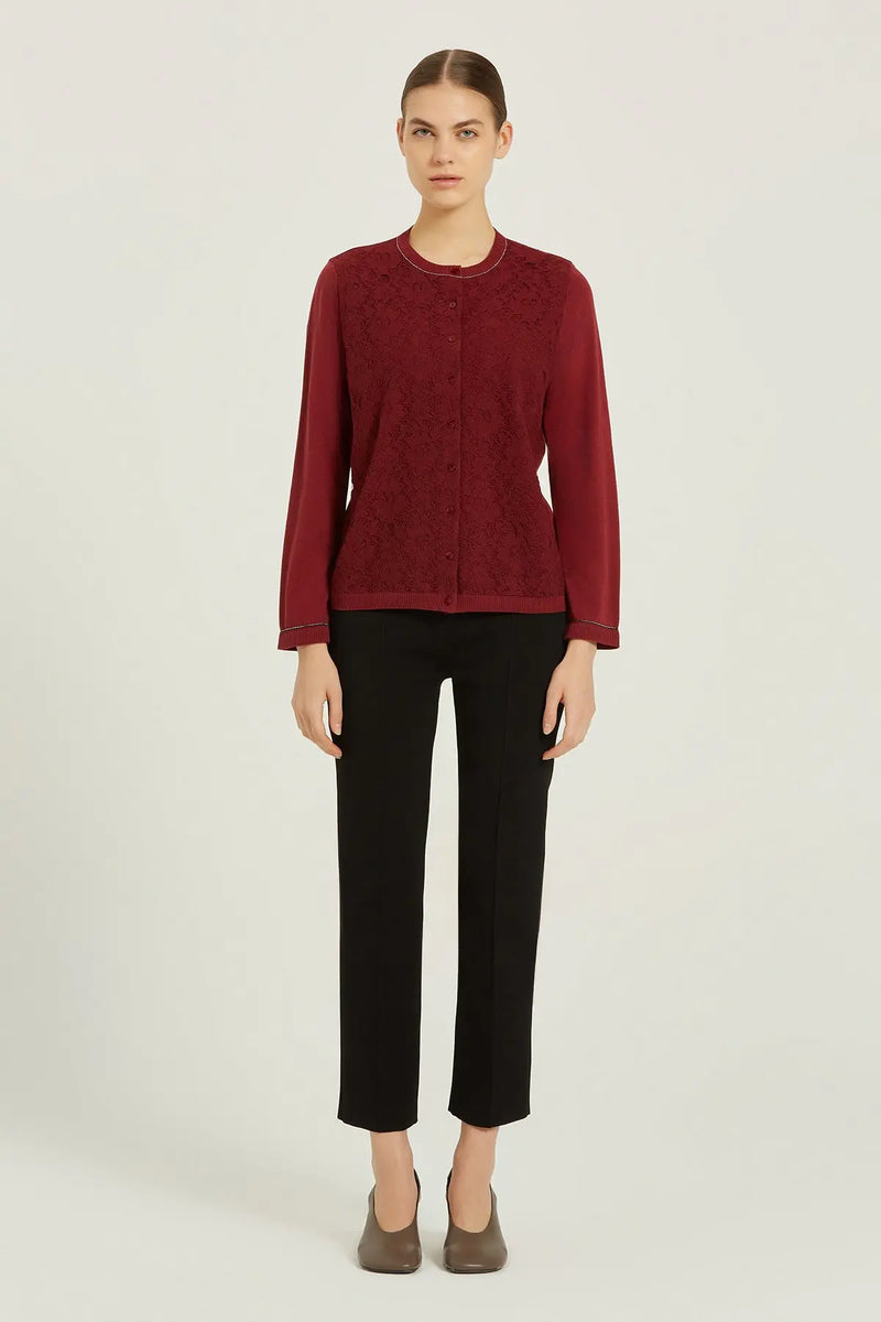 Bordo Önü Dantelli Kadın Hırka  Mısırlı 1951