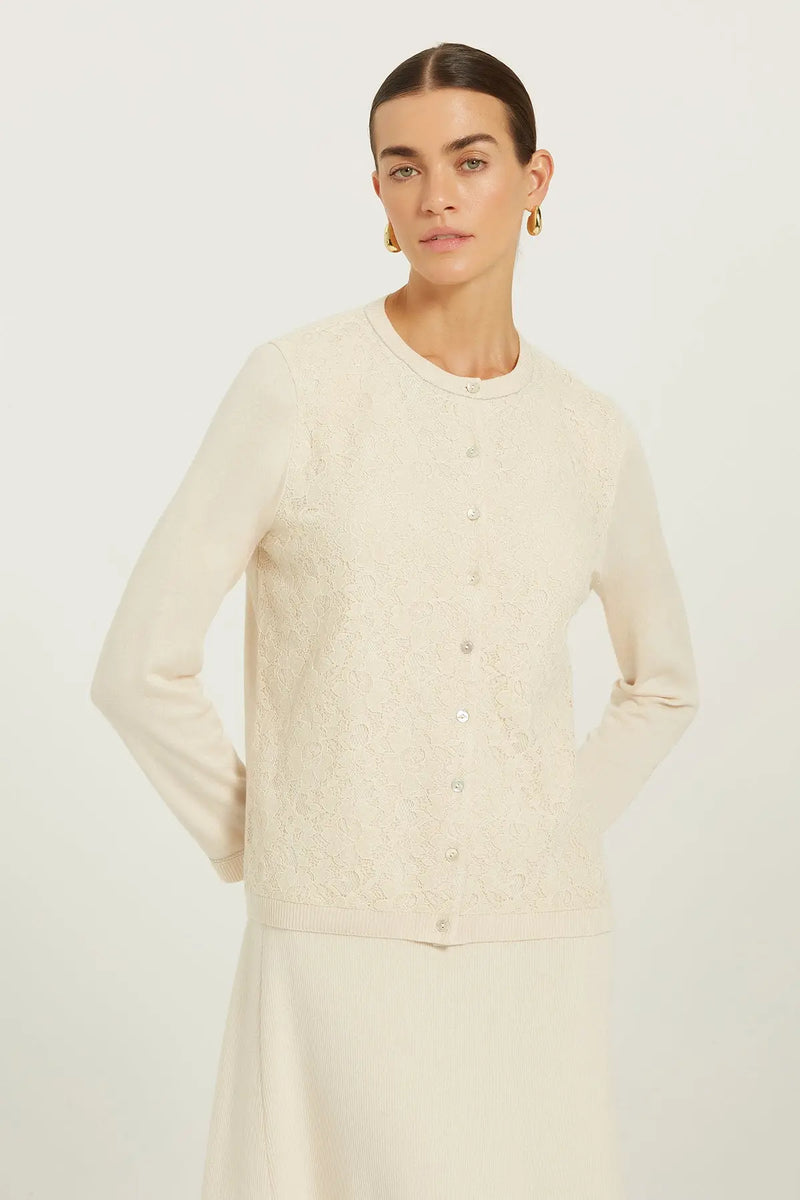 Bej Önü Dantelli Kadın Hırka  Mısırlı 1951