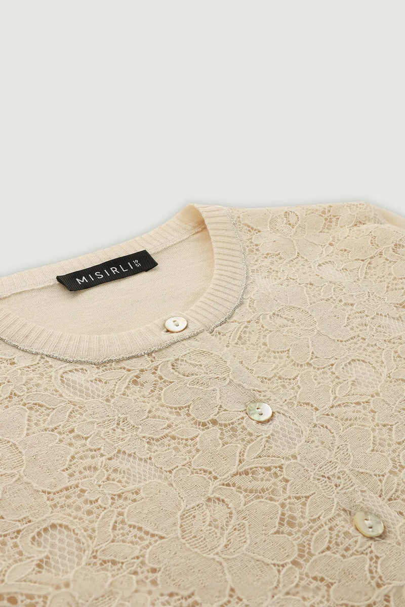 Bej Önü Dantelli Kadın Hırka  Mısırlı 1951