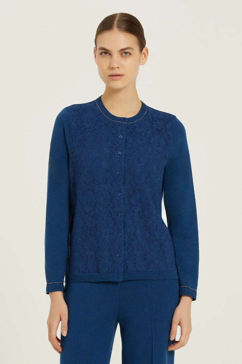 Lacivert Önü Dantelli Kadın Hırka  Mısırlı 1951