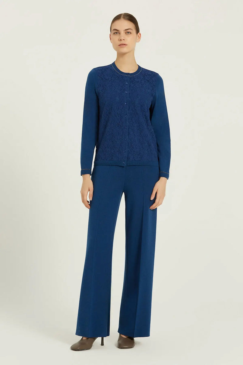 Lacivert Önü Dantelli Kadın Hırka  Mısırlı 1951