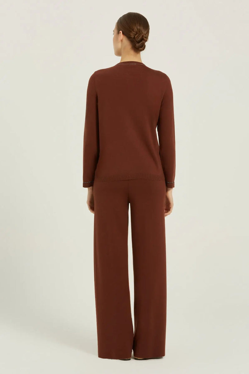 Kahverengi Önü Dantelli Kadın Hırka  Mısırlı 1951