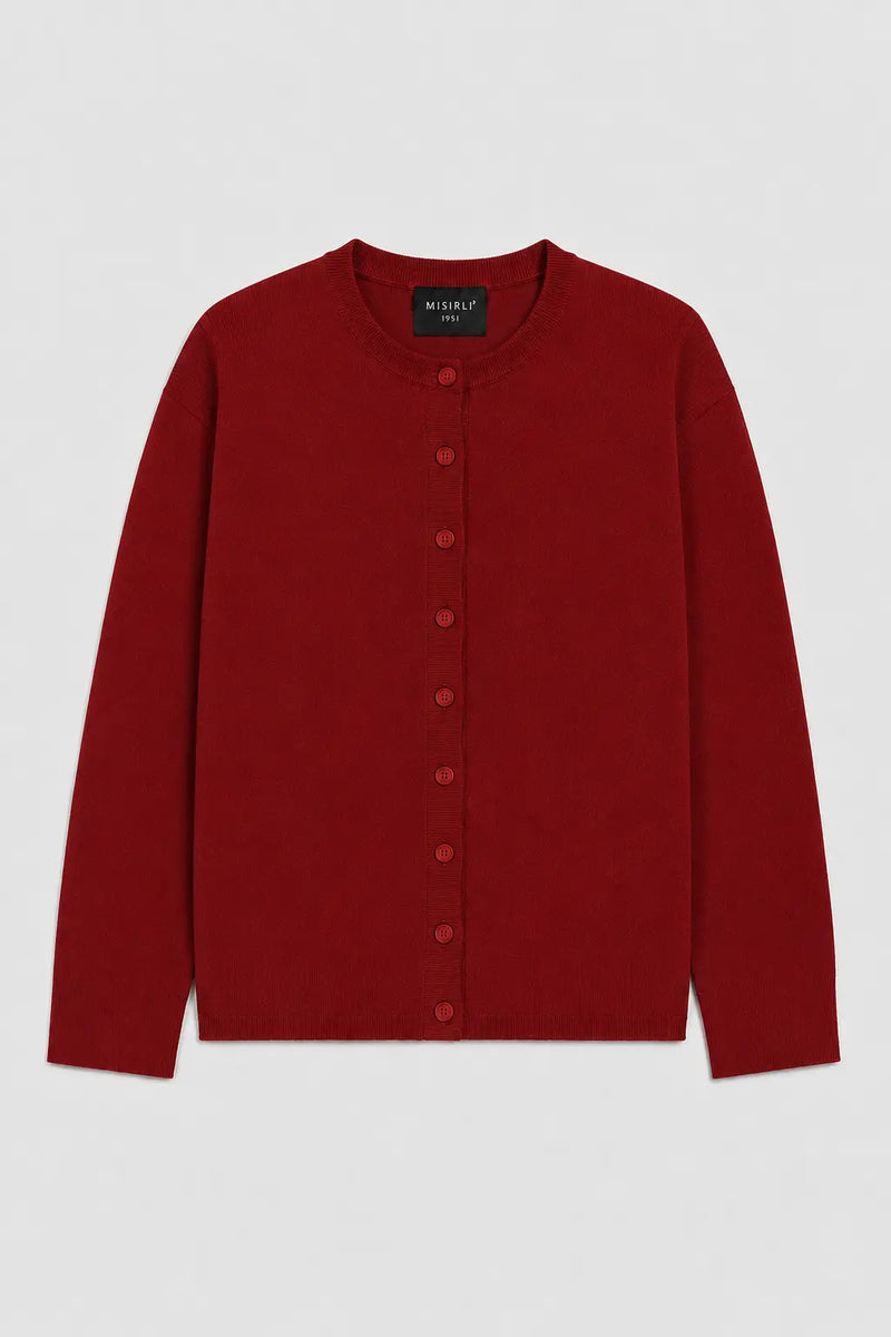 Bordo Düğmeli Oversize Kadın Hırka