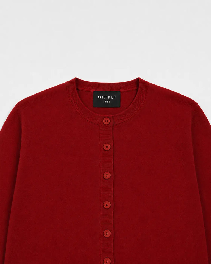Bordo Düğmeli Oversize Kadın Hırka