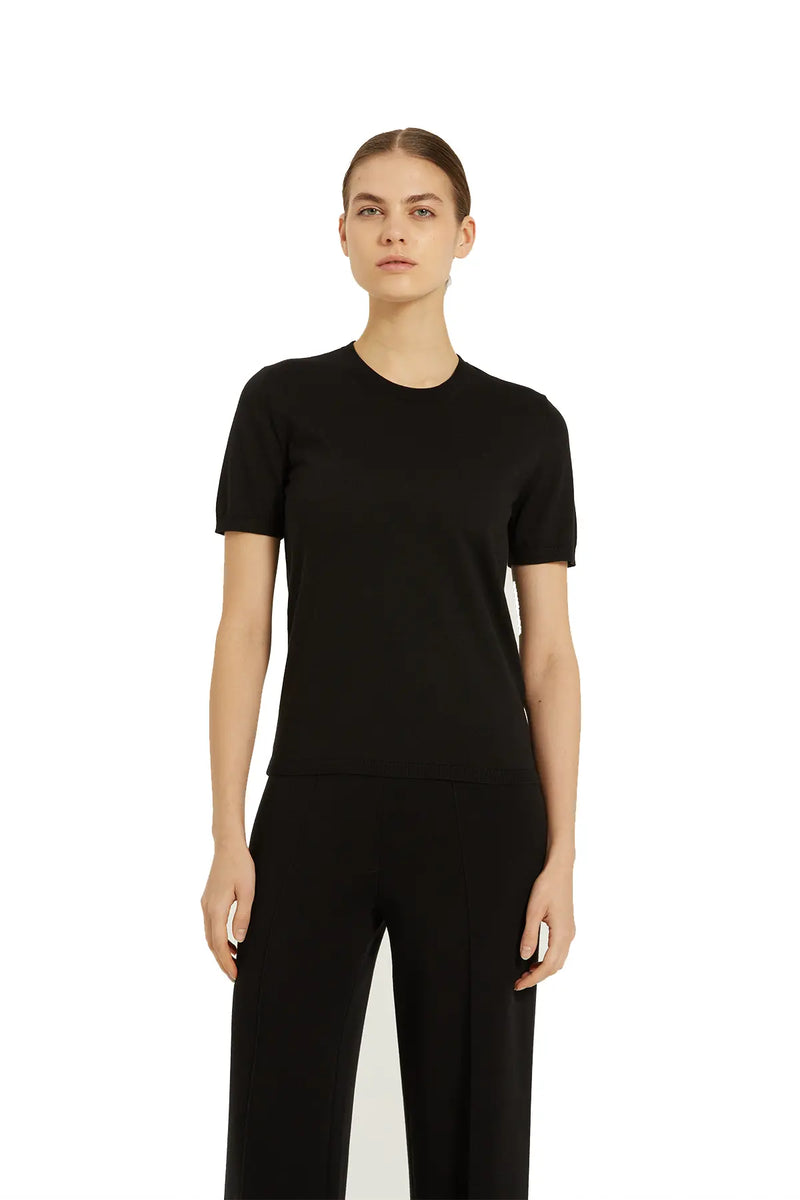 Siyah Kısa Kollu Triko Kadın Tişört