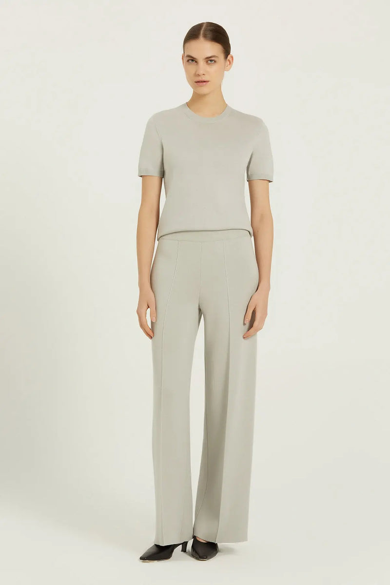 Açık Gri Kısa Kollu Triko Kadın Tişört  Mısırlı 1951