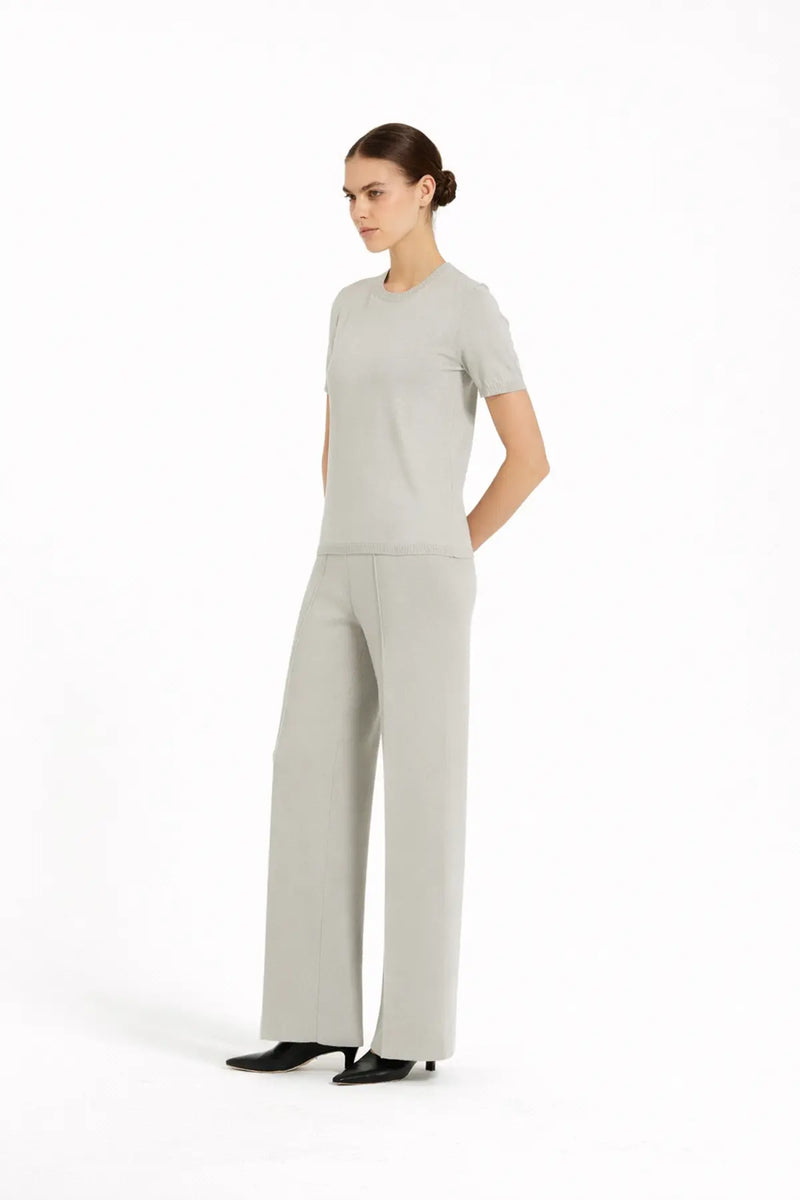 Açık Gri Kısa Kollu Triko Kadın Tişört