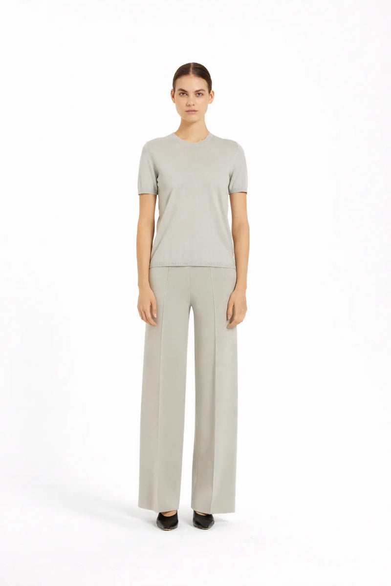 Açık Gri Kısa Kollu Triko Kadın Tişört