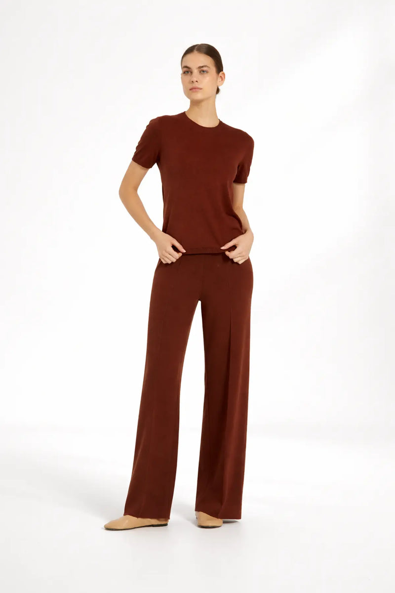 Kahveregi Kısa Kollu Triko Kadın Tişört