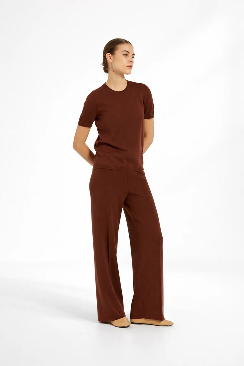 Kahveregi Kısa Kollu Triko Kadın Tişört