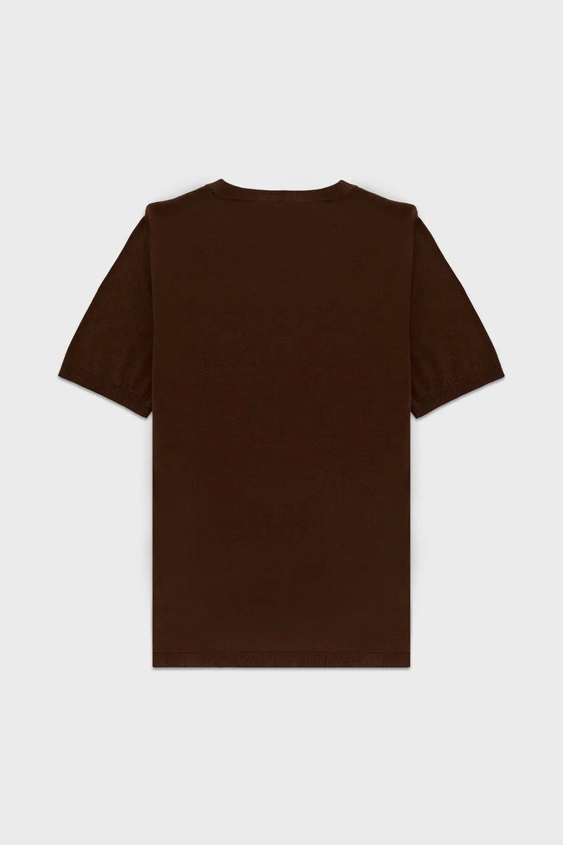 Kahverengi Kısa Kollu Triko Kadın Tişört  Mısırlı 1951