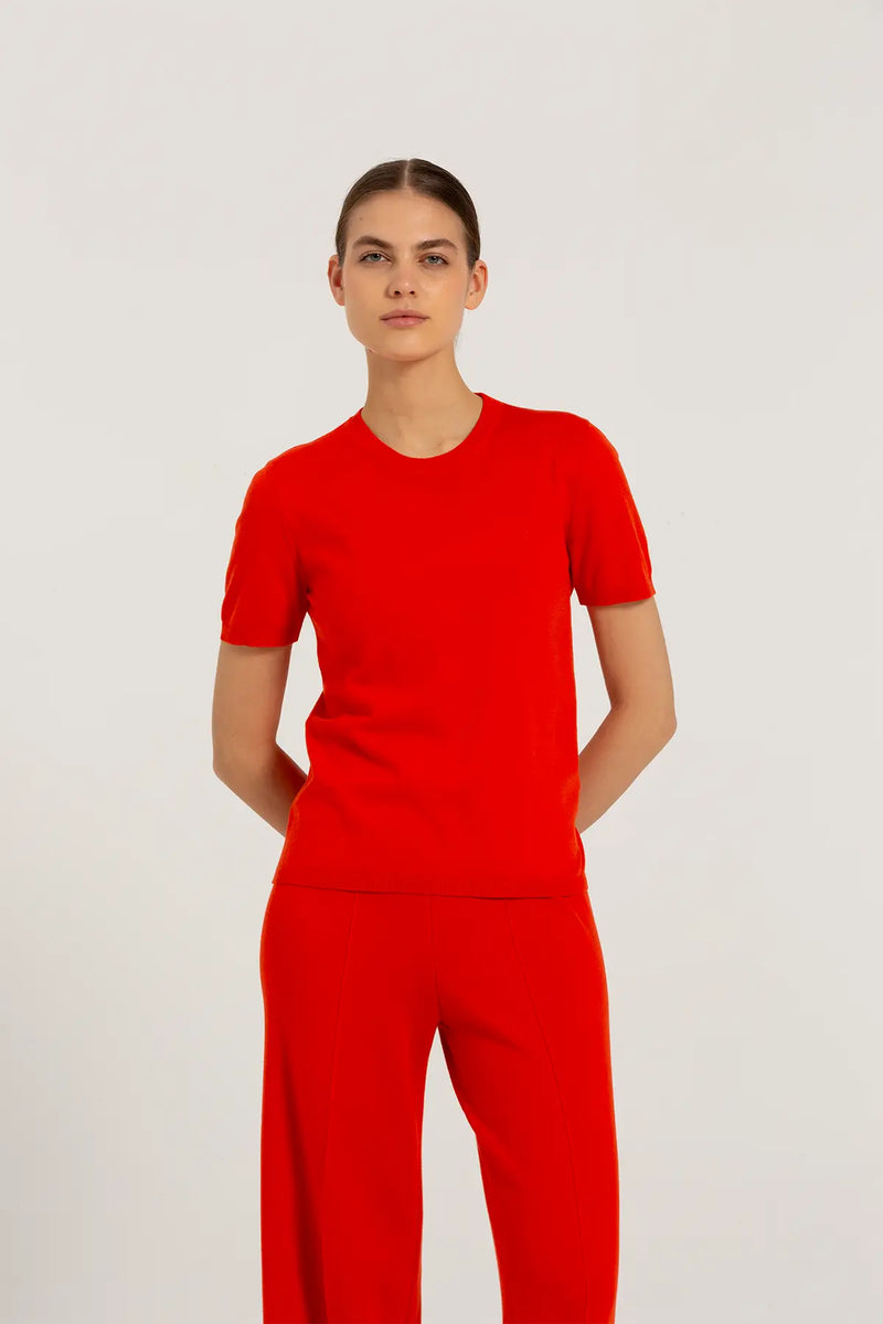 Nar Çiçeği Kısa Kollu Triko Kadın Tişört  Mısırlı 1951