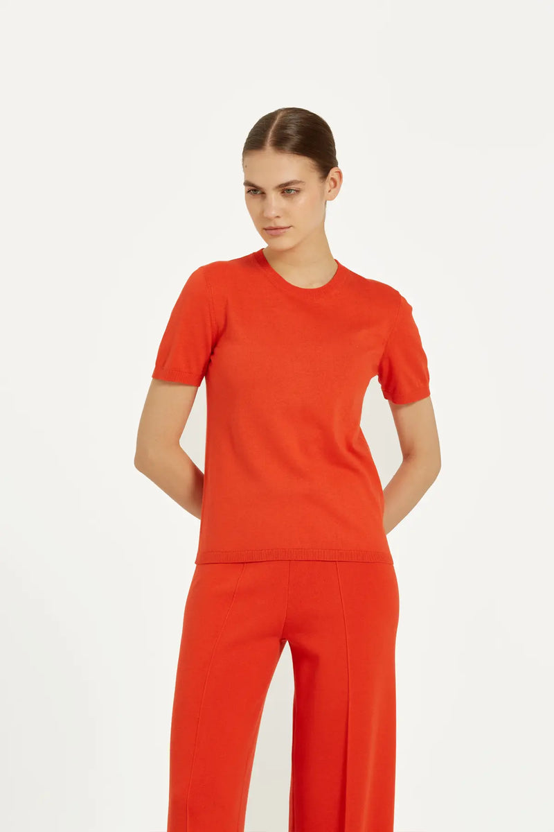 Nar Çiçeği Kısa Kollu Triko Kadın Tişört