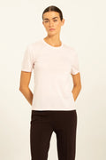 Toz Pembe Kısa Kollu Triko Kadın Tişört