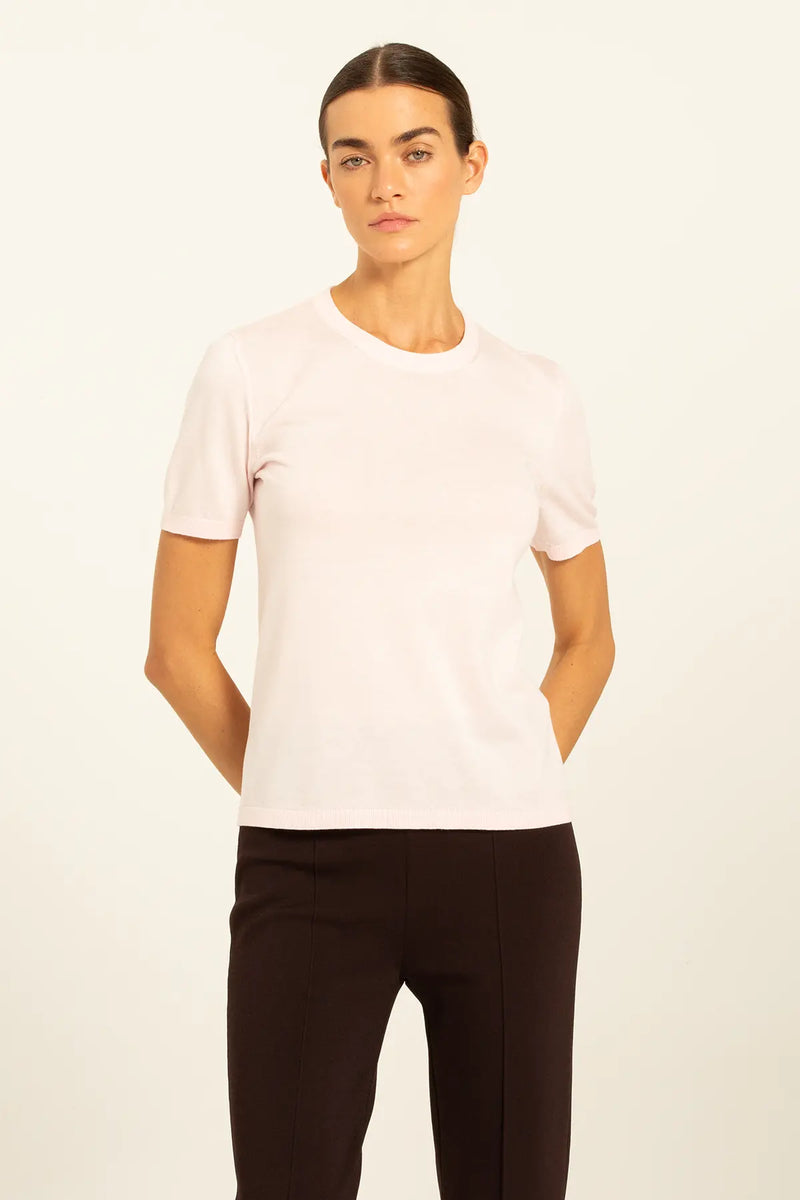 Toz Pembe Kısa Kollu Triko Kadın Tişört  Mısırlı 1951