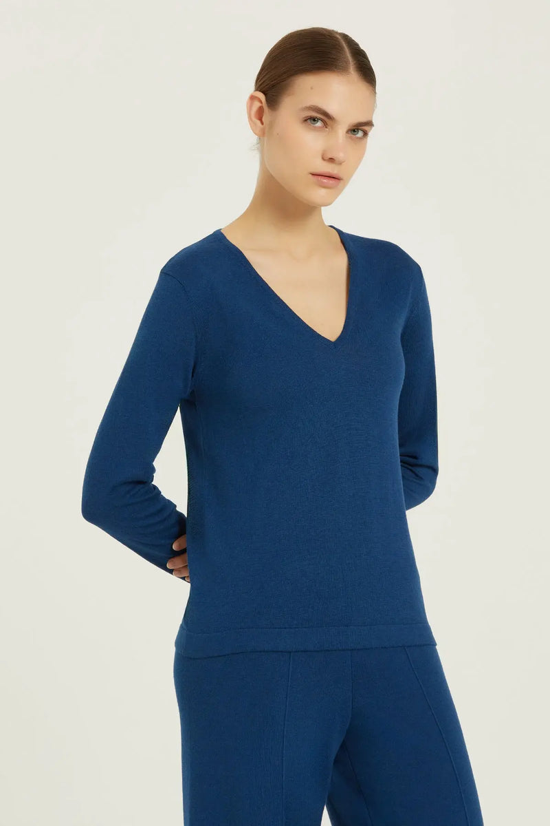 Lacivert V Yaka Kadın Kazak  Mısırlı 1951