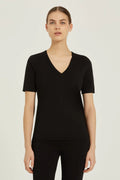 Siyah V Yaka Triko Kadın Tişört