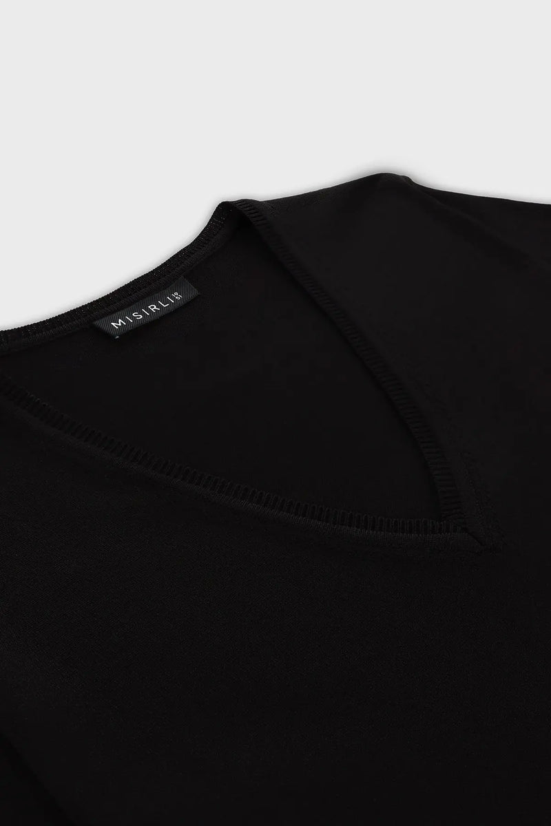 Siyah V Yaka Triko Kadın Tişört